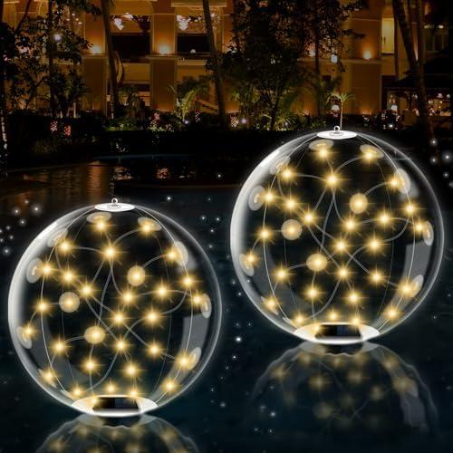 Floating Pool Lights Solar Powered – 2 Pack 14" Inflatable Light Up Pool Balls, Waterproof Solar Pool Balls for Outdoor Swimming Pool, Party Decorations & Poolside Ambience