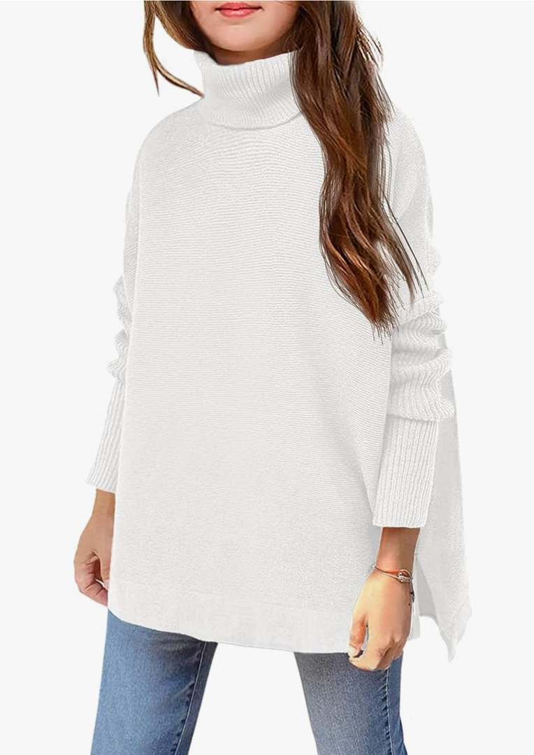 Girls Sweaters Turtleneck Sleeve Knit Chunky Pullover Jumper, M, White Girls Sweaters Turtleneck Sleeve Knit Chunky Pullover Jumper, M, White