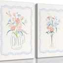 2Pcs Bouquet sketch Canvas Wall art Minimalist Rose floral Wall decor Colorful Flowers pictures Painting English Garden artwork Neutral plants Prints for Bedroom Bathroom Gallery Decoration,16x24in