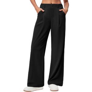 Ewedoos Wide Leg Pants Woman Stretchy Work Dress Pants Women Pull on Business Casual Slacks Trousers Fall Outfits 26"/28" (Medium, Black- 28'' Regular)