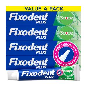 Fixodent Plus Scope Secure Denture Adhesive 2.0oz (Pack of 4) Blue & Green