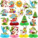 84 Pcs Hawaiian Christmas Decoration Honeycomb Table Centerpieces Mele Kalikimaka Christmas Hanging Decorations Swirl Tropical Xmas Flamingo Santa Slipper Table Topper for Xmas Party Favor Home Decor