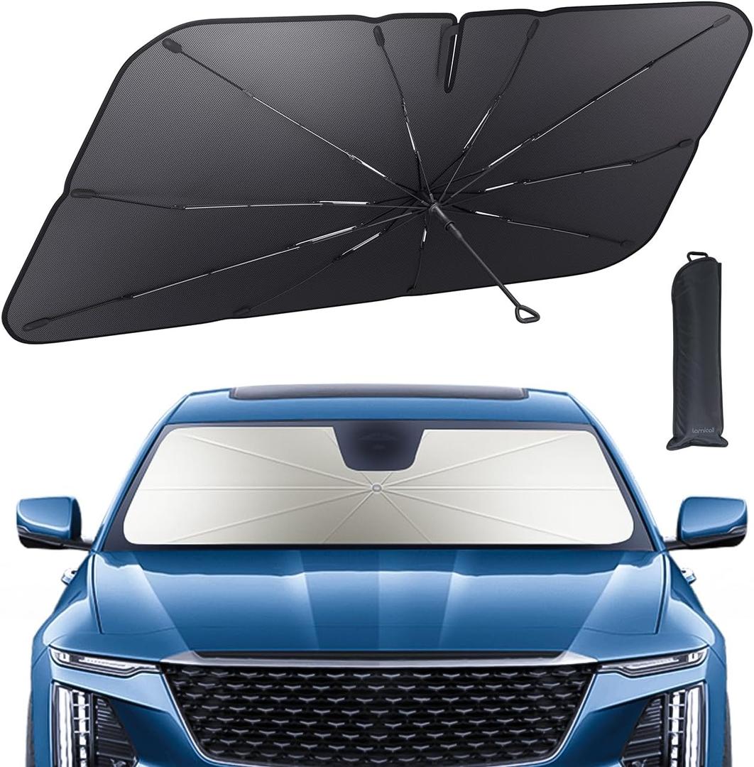 Lamicall Car Windshield Sunshade Umbrella  5-Layer UV Block, 10-Rib Fiberglass Frame for Heat Insulation, 57"x33" Front Window Interior Sun Protection, for Medium Sedan, SUV Windshield