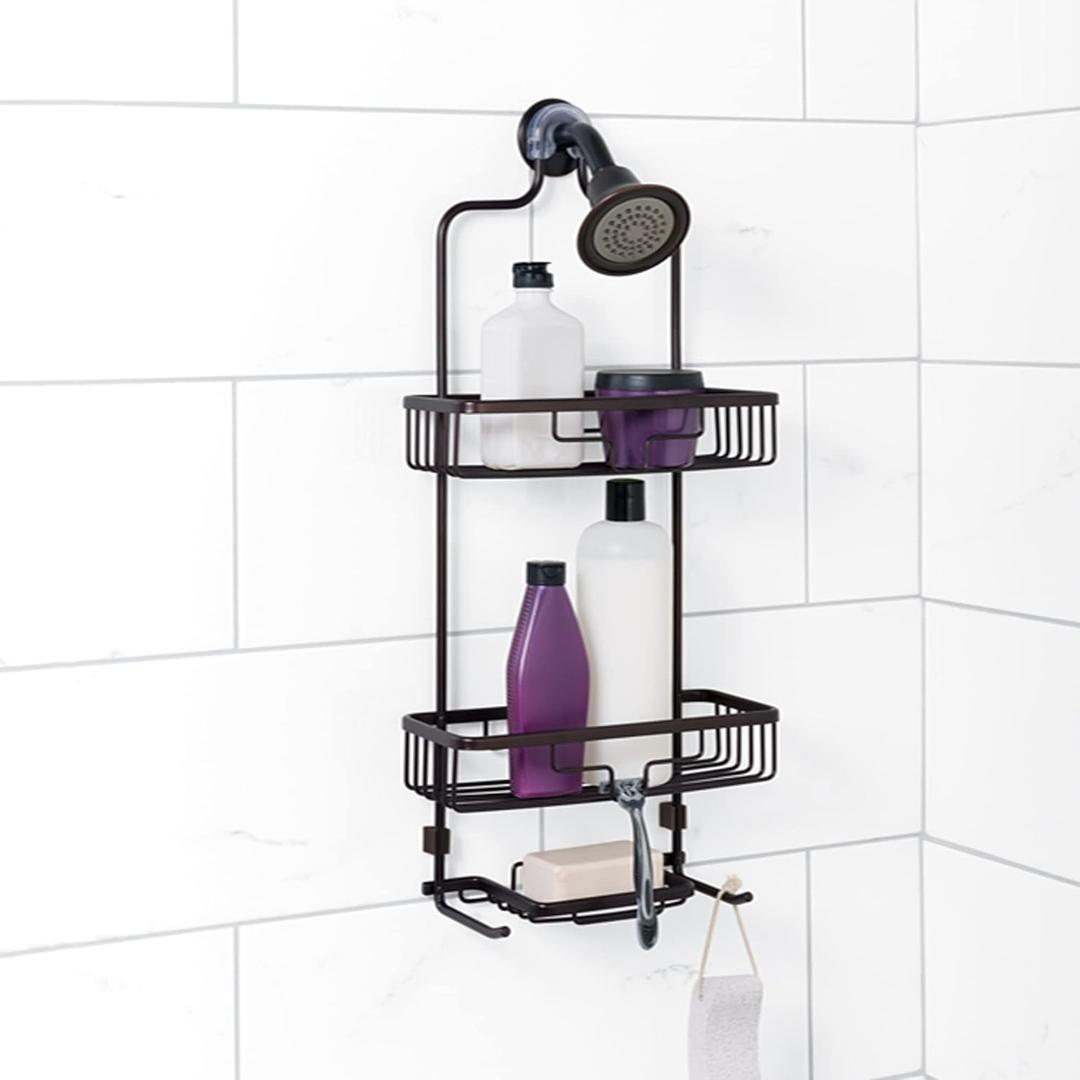 Aluminium Shower Shelf - Bathroom Organiser - Metal Basket - Shower Shelf for Hanging - Bathroom Storage - 28 x 12 x 56 cm, Black