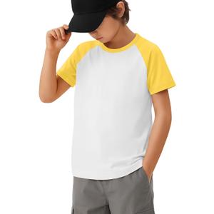 Yooo's Vivi Boys Baseball Tops | Baseball Tops, Crew Neck, Raglan Tees, Short Sleeve, Color-Block, Back to School, Basic, for Boys 5-14Y, Summer, Jersey (White)