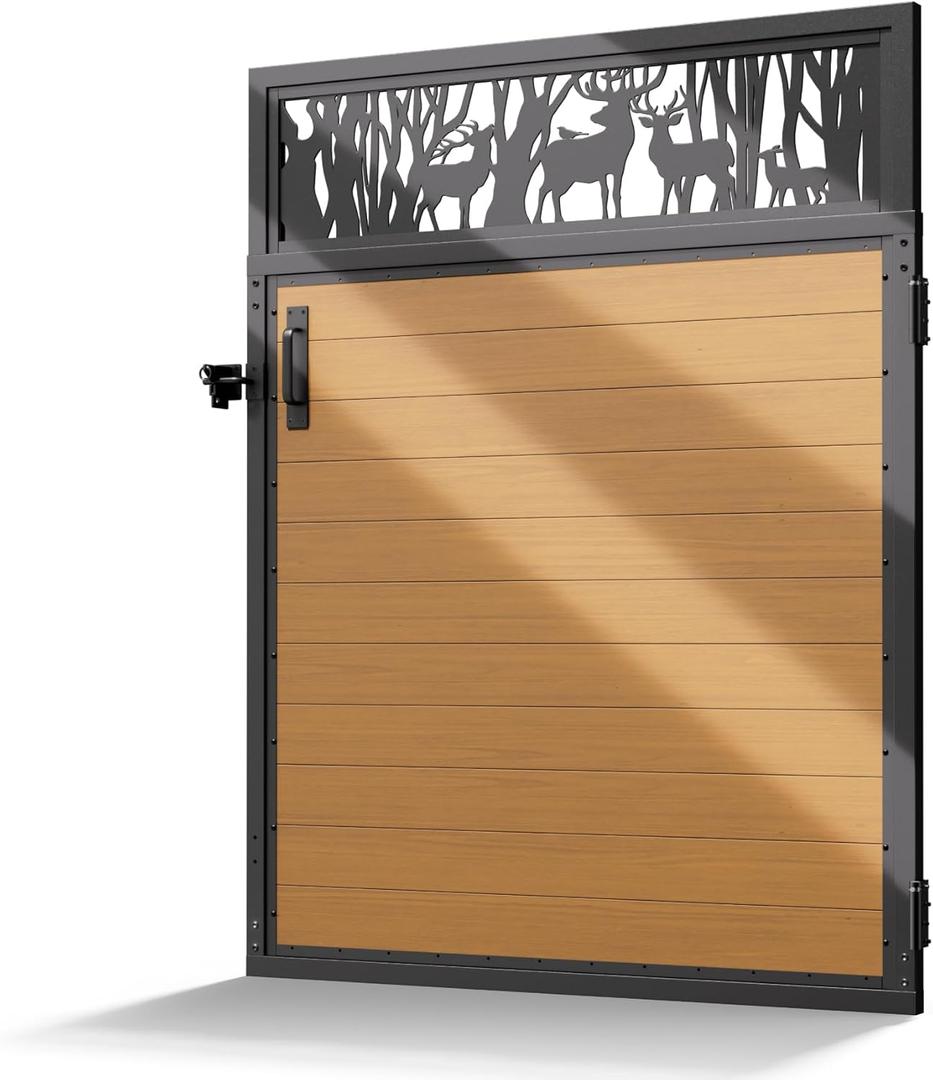 4x5FT(46.8" x 59") 201 Stainless Steel Fence Gate Kit Heavy Duty, Anti Sag Metal Fence Gate Frame Kit with Aluminum Board, Morden Garden Gate Hardware Kit Outdoor (Left/Right Free-Installation)