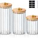 Gerrii 3 Pcs Glass Storage Jars Decorative Coffee Bar Container Kitchen Glass Canister with Airtight Bamboo Lid Metal Ring, Black Labels and Whiteboard Marker for Storage Sugar Candy (19, 29, 39 oz)