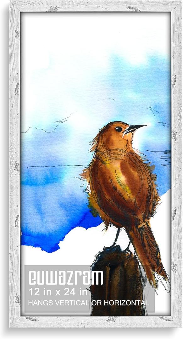 Rustic White 12x24 Frame - Single Frame, 12 x 24 Poster Frame for Artwork, Puzzles, Photos and Movie Posters Picture Frames, Perfect Christmas Frame