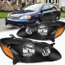 2PCS Headlights Assembly Set For 2003 2004 2005 2006 2007 2008 Toyota Corolla CE LE S XRS Sedan Replacement Headlamps Matte Black Housing Amber Reflector Clear Lens Left and right Bumper lights