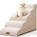 COZY KISS Dog Stairs for Small Dog 22.6" H, Curved Pet Step for Puppy, Older Cat, Medium Pet Ramp for High Bed, Ladder with High Density Foam, Durable, 5 Step, 15.7x33x22.6 inch, Beige