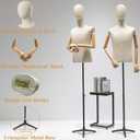 Male Mannequin Torso with Head, Male Dress Form Mannequin Body with Solid Wood Arm,76" Height Adjustable Clothing Manikin for Store Display, 62.99"~86.61"