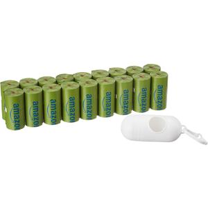 Amazon Basics Premium Leak Proof Dog Poop Bags with Dispenser and Leash Clip, Talcum Powder Scented, 13" x 9", 270 Count (18 Rolls of 15)