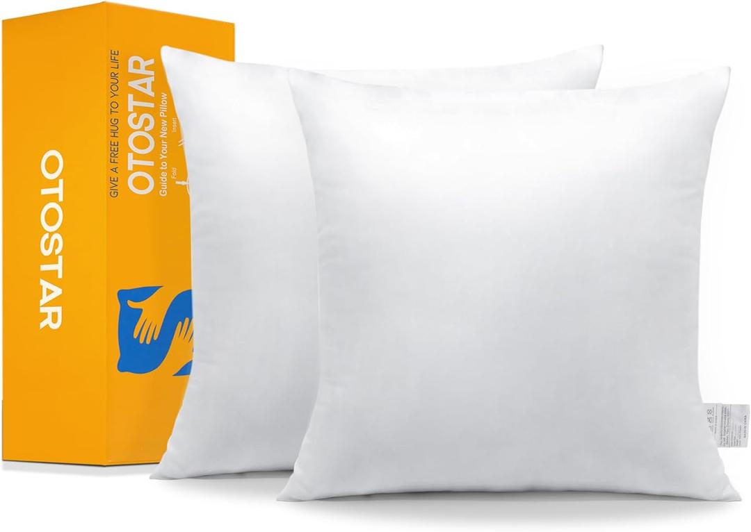 OTOSTAR Pack of 2 Throw Pillow Inserts, 24 x 24 Square Cushion Inner Soft Fluffy Plump Stuffer Cushion Pads White Decorative Pillow Inserts