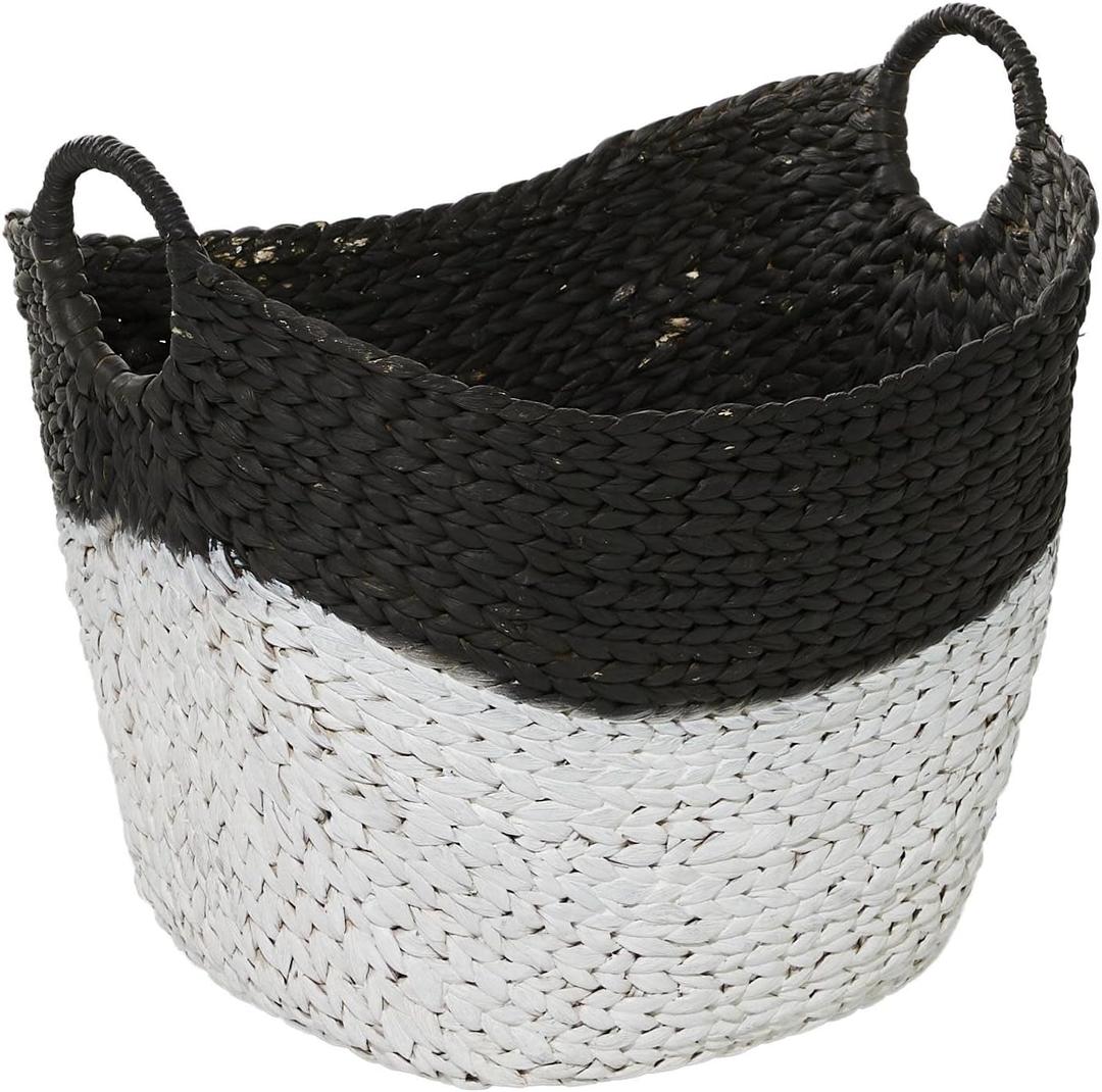 CosmoLiving by Cosmopolitan Seagrass Handmade Decorative and Functional Storage Basket Large Woven Basket Organizer with Handles, Basket for Storage 22" x 17" x 19", Black