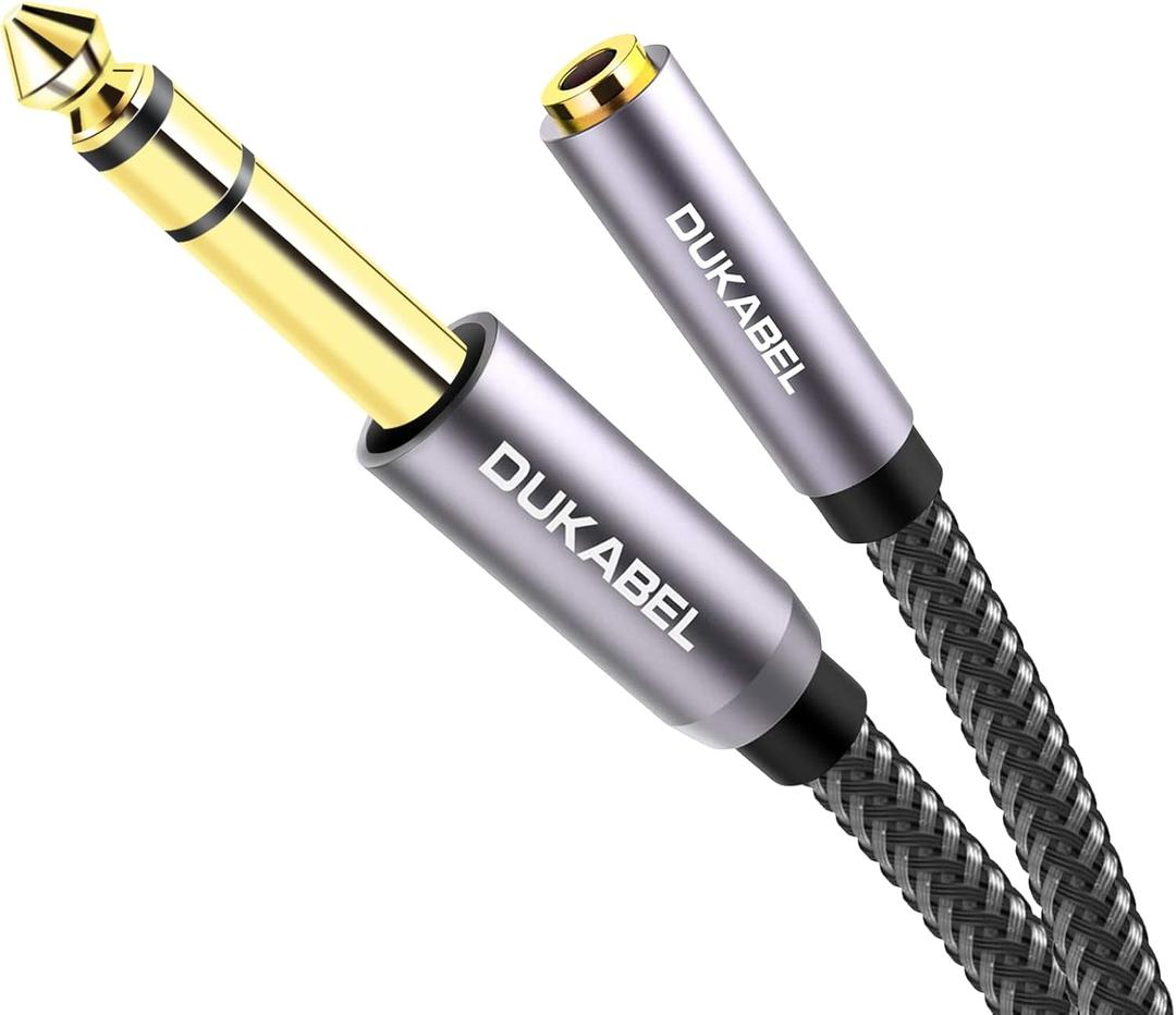 DUKABEL TopSeries Long 6.35mm (1/4 inch) to 3.5mm (1/8 inch) Headphone Jack Adapter -8ft (2.4m) 1/8 Female to 1/4 Male Extension Cable 3.5 to 6.35 for Mixer Guitar Piano Amplifier Speaker and More