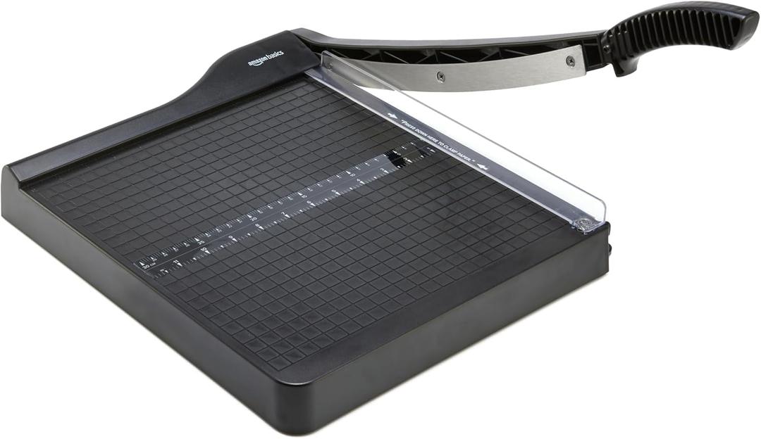Amazon Basics Paper Trimmer Cutter for Office and Crafts, Heavy-Duty, Portable Guillotine Paper Cutter with Blade Lock, 12-Inch, 10-Sheet Cardstock, Photos