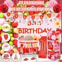 177pcs Berry First Birthday Decor, 1st Birthday Decorations Girl with Balloon Arch Kit, Baby Boxes, Paper Pom Poms, Fringe Curtains, Cake Copper