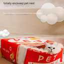 Cat Nest Snack Box Bed Biscuit Burger Box Pet Bed Winter Warm Dog House Removable Plush Pad Closed Four-Season Pet Nest (L,Red)