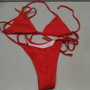 MIYOUJ Women Halter String Bikini Set Sexy Thong Cheeky Two Piece Swimsuits Solid Color Bathing Swimwear (Red, S)