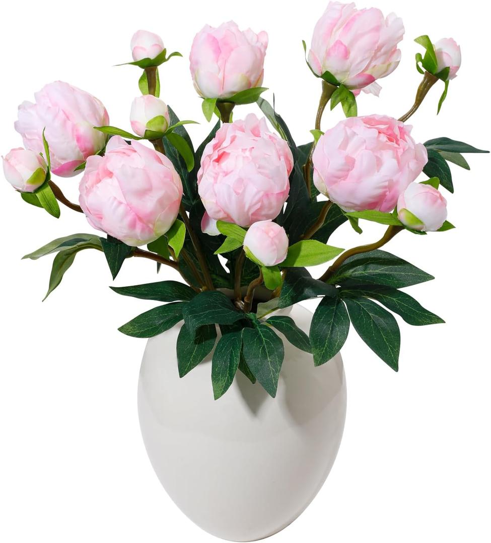 2 x ucky 6PCS Pink Peonies Artificial Flowers, Realistic 2 Heads Silk Peonies with Stems & Buds, 17.51" Faux Peony Bouquets for Wedding Centerpieces DIY Home Table Vase Decor