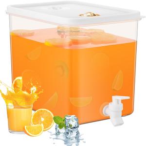 Domensi 1 Pack 2 Gallon Drink Dispenser for Fridge with Spigot Water Dispenser Leak Proof Lids Filter Screen Beverage Juice Container Sealed Plastic Lemonade Milk Cold Hot Drink Tea Jug for Party