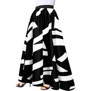 Afibi Women Chiffon Mopping Floor Length Big Hem Solid Beach High Waist Maxi Skirt (3X-Large, Black 3)