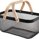 Metal Mesh Steel Harvest Basket, Rectangle Wire Garden Basket with Handle  Multi-Functional Storage Organizer for Gathering Vegetables, Fruits, Kitchen, Garden, Picnic & Cabinet (Ebony)