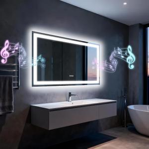 48"x28" LED Bathroom Mirror with Lights,Bluetooth Dual Speaker
