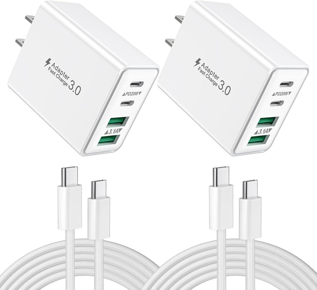 2-Pack iPhone 16 15 Fast Charger Block with 6FT USB C Cable, 40W 4-Port USB C Charging Block for iPhone 16 15 Pro Max Plus Series/iPad Pro, Samsung, Multi Wall Plug Power Adapter Charger Box Brick