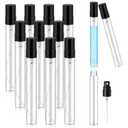 Zhehao 50 Pcs Mini Spray Bottles 10 ml Clear Glass Perfume Bottles Refillable Fine Mist Perfume Atomizer Portable Empty Sample Containers for Cleaning, Essential Oils, Travel (Black Cap)