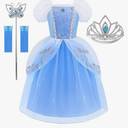 Princess Dress for Girls Puff Sleeves Princess Costume Blue Fancy Dress Up for Halloween Cosplay Party Carnival 4T-4/110