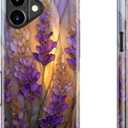 bemal for iPhone 17 Case Cute,Aesthetic Vintage Stained Glass Lavender Girly Shell,Compatible with Magsafe,Trendy Unique Cool Retro Western Protective Slim Silicone Phone Cover for Women Girls