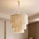 Glooglitter 3 Tiered Boho Chandelier Decoration 11.8 Inch Fringe Pendant Light Fixture Tassel Chandelier Ceiling Decor Farmhouse Rustic Fringe Pendant for Entryway Kitchen Dining Living Room Bedroom