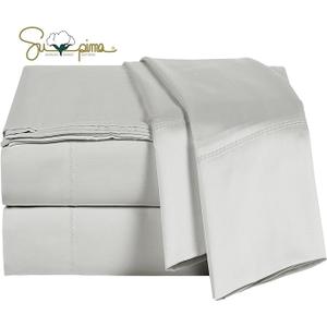 ELINEN 100 Supima Cotton Sheets 600 Thread Count,Bed Sheet Set Queen Sheets 4 Pieces,Soft & Silky Sateen Weave, Fits Mattress Up to 18'',Deep Pocket, Breathable & Fade Resistant(Silver Grey,Queen)