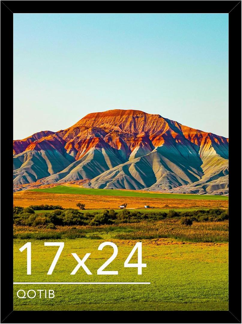 17x24 Picture Frame Black for Wall Mounting, Horizontal and Vertical Formats for Wall Hanging, Wood 17x24 Frame, Black, 1 Pack