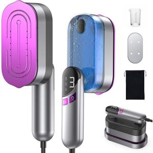 2-in-1 Handheld Steamer and Iron for Clothes, 1000W Travel Steamer with Ceramic Soleplate, 9s Fast Heat-Up, Leak-Proof 170mL Tank, Self-Clean, Portable Wrinkle Remover for Home & Travel, 120V (grey)