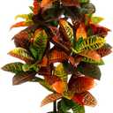 One 3 Foot Indoor Outdoor Artificial Croton Palm Tree Bush UV Rated Potted Plant