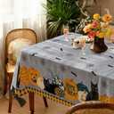 Halloween Waterproof Tablecloth  Spooky Pumpkin, Black Cat, Bat & Spider Web Design  Gray Holiday Table Cover for Party, Dining, and Home Decor, W60 x L84 in