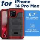 Mitywah Waterproof Case for iPhone 14 Pro Max, Heavy Duty Shockproof Case with Built-in Screen Protector, Full Body Underwater Protective Metal Case 6.7 inch, Red