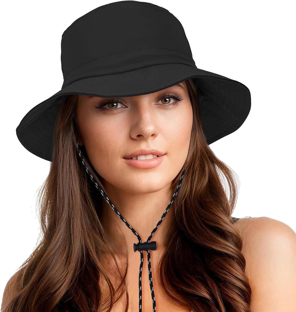 Durio Waterproof Bucket Hats for Woman UPF 50+ Sun Hat UV Protection Packable Rain Hats for Women Lightweight Hiking Hat (One Size, Black)