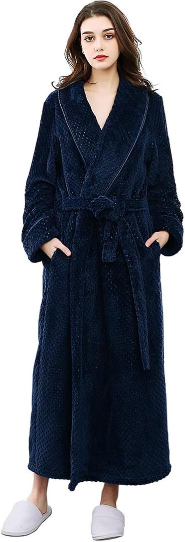 Hellomamma Womens Long Robe Soft Warm Fleece Plush Bathrobe Ladies Sleepwear Pajamas Housecoat Nightgown 2XL-3XL
