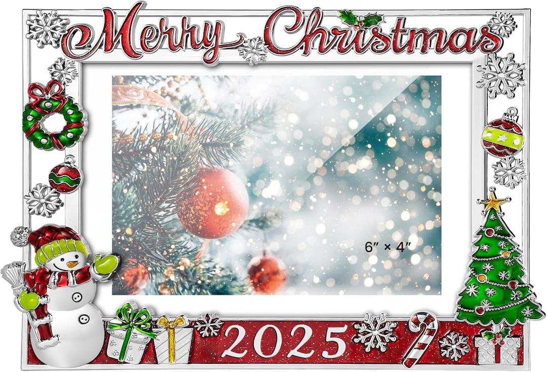 Mulumu 2025 Christmas Decorations Picture Frame 4x6 Snowflake Christmas Metal Photo Display Photo Frames with High Definition Glass Front Gift Ideas Tabletop Home Decorative (Snowman 2025)