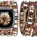 JR.DM Boho Beaded Band Women for Fitbit Versa 4/Versa 3/Sense 2/Sense Bands Natural Stone Bracelet Adjustable Handmade Braided Strap Smartwatch Replacement Wristband