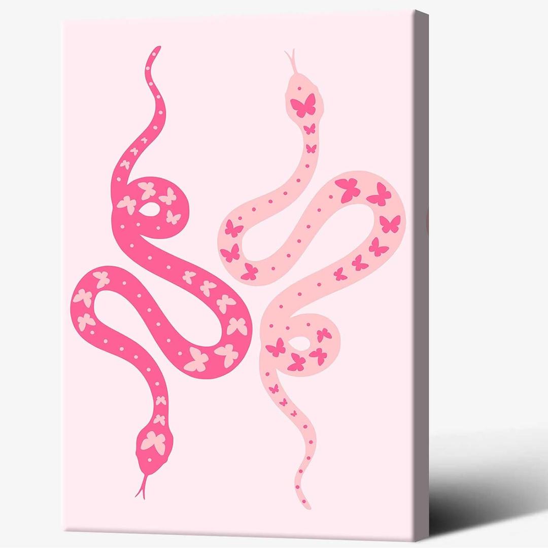 Pink fashion college style snake poster simple pink wall decoration suitable for boys and girls room living room bedroom dormitory office classroom and other decorations 12x16in Unframed