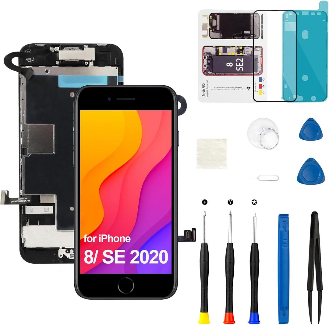 for iPhone 8/ SE 2020 2nd Screen Replacement Kit with Home Button Earpiece Speaker Sensor Front Camera, Touch Frame LCD Display Digitizer for Model A1863 A1905 A1906 A2275 A2296 A2298 4.7 inch Black