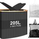 Large Laundry Hamper with Lid 205L,Collapsible 2-Section Dirty Clothes Basket Organizer for Bathroom, Bedroom & Laundry Room - Waterproof, Easy Sort, Foldable Storage Solution