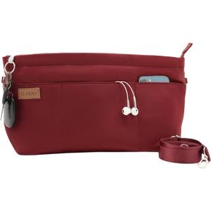 D.DUO Bag Organizer Insert, Crossbody Bag, Tote Organizer Insert with Adjustable Bag Strap, Waterproof Nylon Purse Inserts (Red, M)