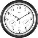 Outdoor Clocks Waterproof, 18 in Large Outdoor Clock for Patio w/Thermometer Hygrometer, Silent Battery Operated Decorative Vintage Wall Clock for Living Room/Bathroom/Pool, Black Silver
