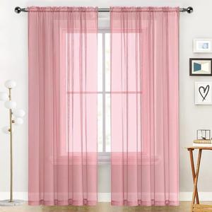 SpaceDresser Sheer Voile Window Treatment Rod Pocket Curtain Panels for Kitchen Bedroom Living Room Drapes Sunlight Filtering Privacy Semi Home Decor Assorted Colors Sizes (Blush, 52 W x 63 L)