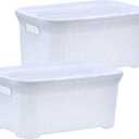 Plastic Laundry Basket Designed Small Storage Hamper Basket, Cloths Basket Organizer with Cut-out Handles. Space Saving for Laundry Room Bedroom Bathroom, Knit Design 40 Liter. (White, 2-pack)